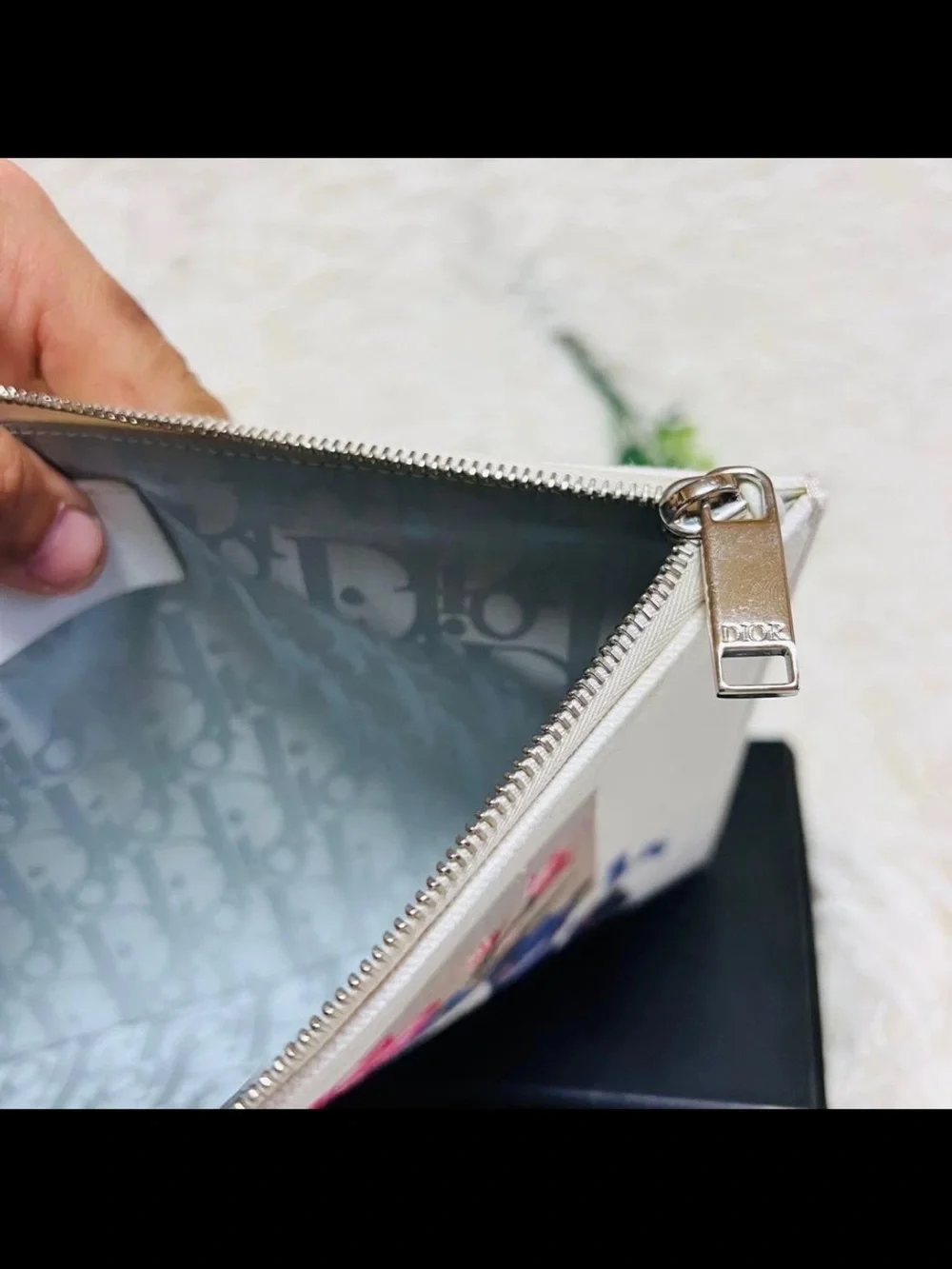 Christian Dior Floral Canvas Pouch - Pink & Blue Floral